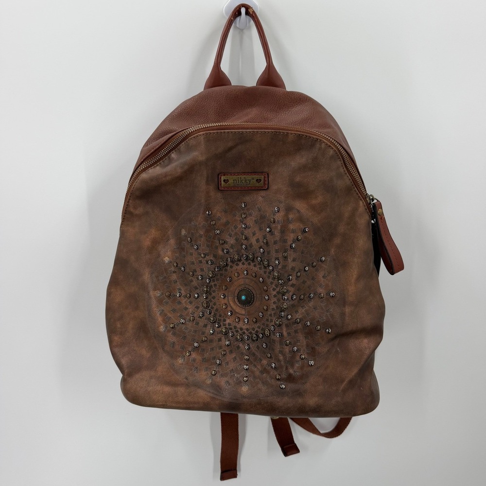 Nikky Nicole Lee Backpack Studded Mandala Distressed Brown OS Vegan Leather Boho